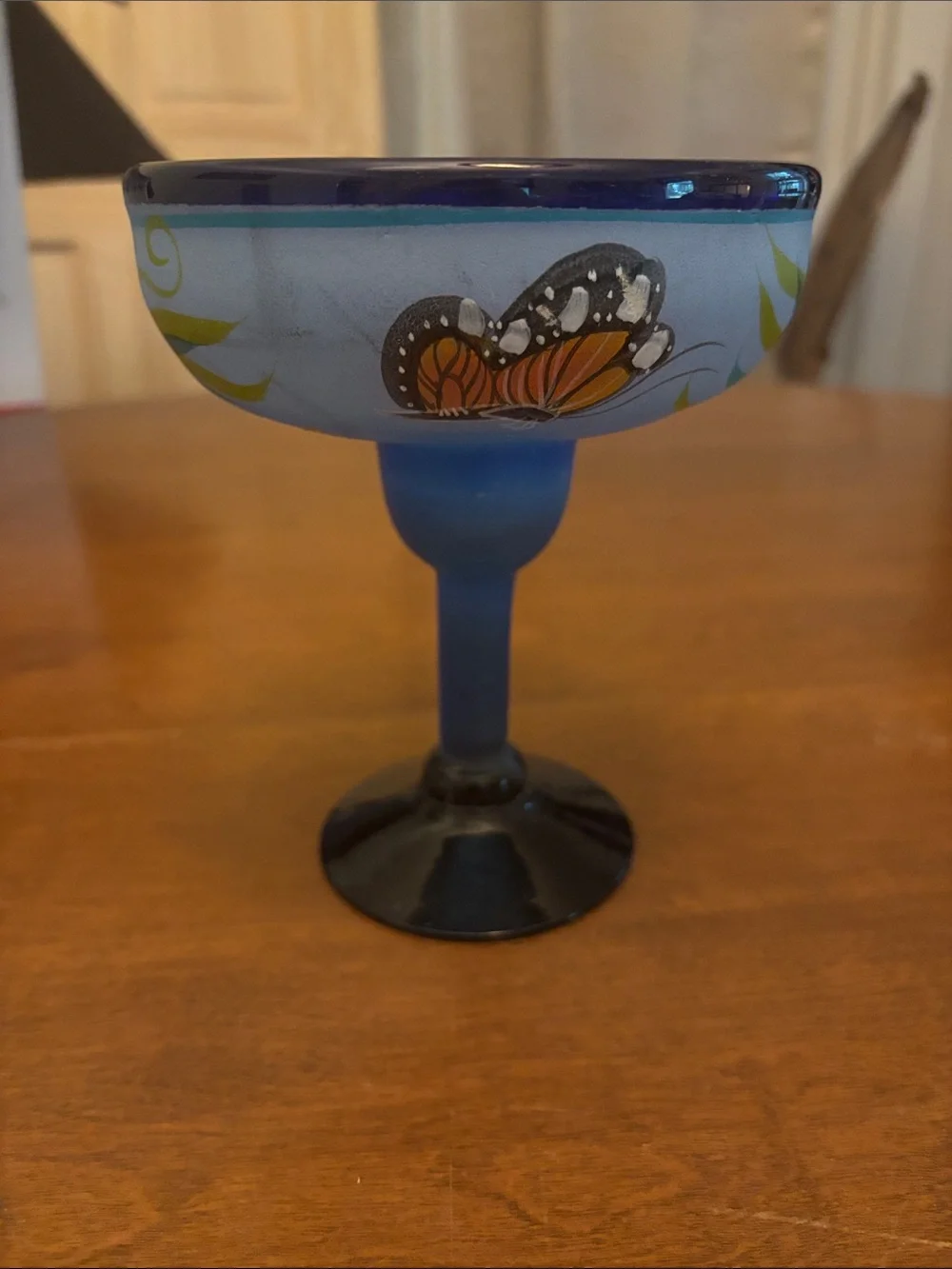 : Vintage Hand-Blown & Hand-Painted Mexican Margarita Glass